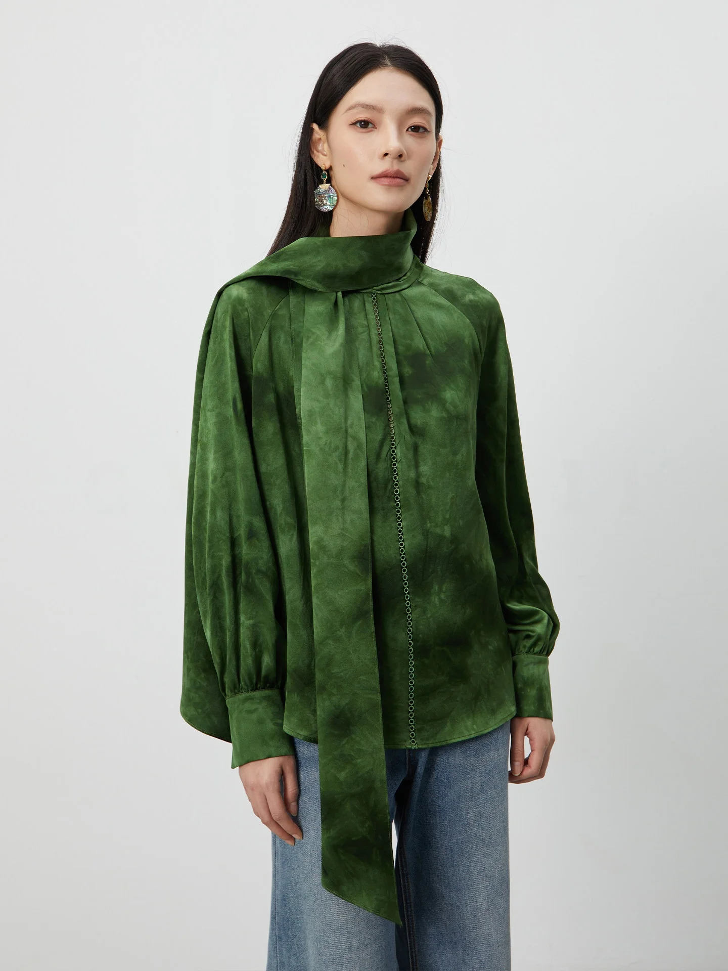 

Qingyue Home Silk Shirt Women's 100 Silk Hollow out Commute Shirt Pleated Craft French Style Loose Fit Long Sleeve