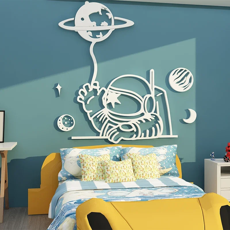 WS 309 Children room layout bedroom wall decoration bedside background wall cartoon astronaut stickers creative 3D wall stickers