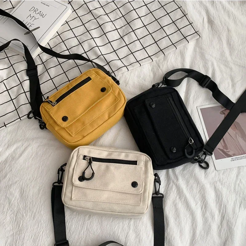 Bolso de lona coreano para mujer, Mini bolso de estudiante para teléfono móvil, bandolera pequeña Simple, informal, con cremallera, para hombro