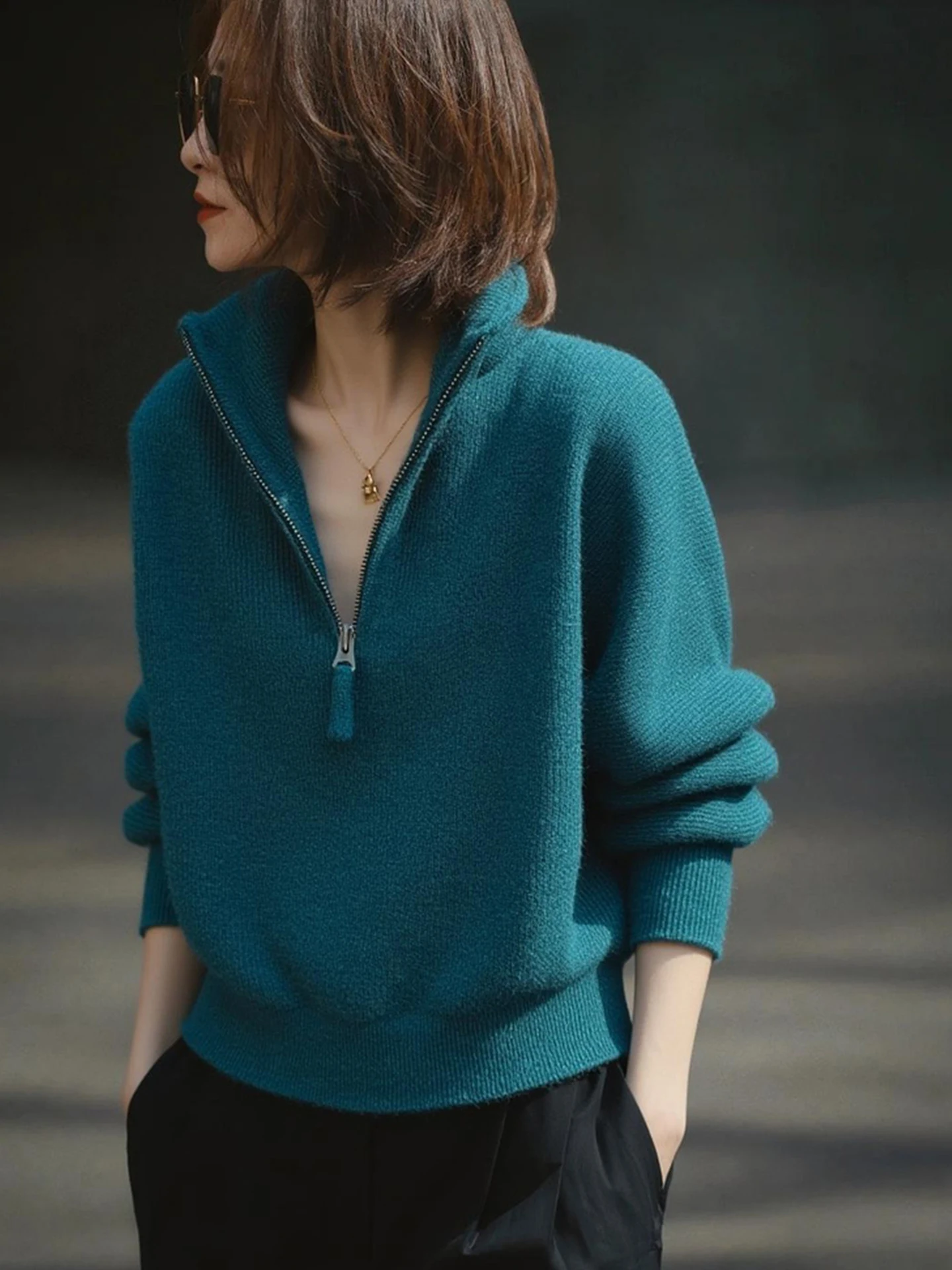 

Faionable Knitted Sweater f Zip Long Sve Warm Sli Unique Winter Top Slimming New Arrival Korean Sle Straight Cut