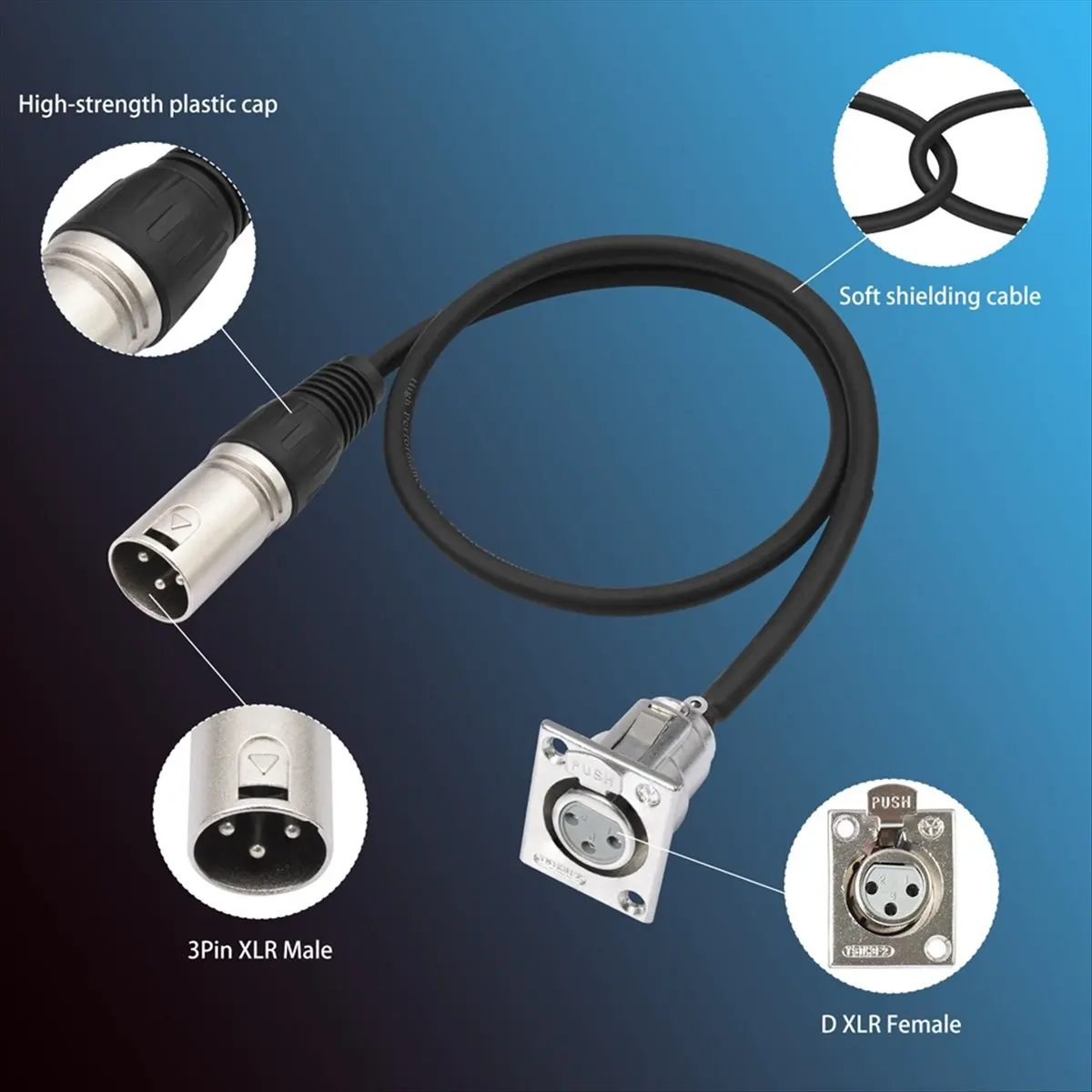 A14M 2 Pack D Type XLR Cable , Pass Through Connector, D XLR Female to Male for Premium Stage Box, Patch Panel,Panel Mount