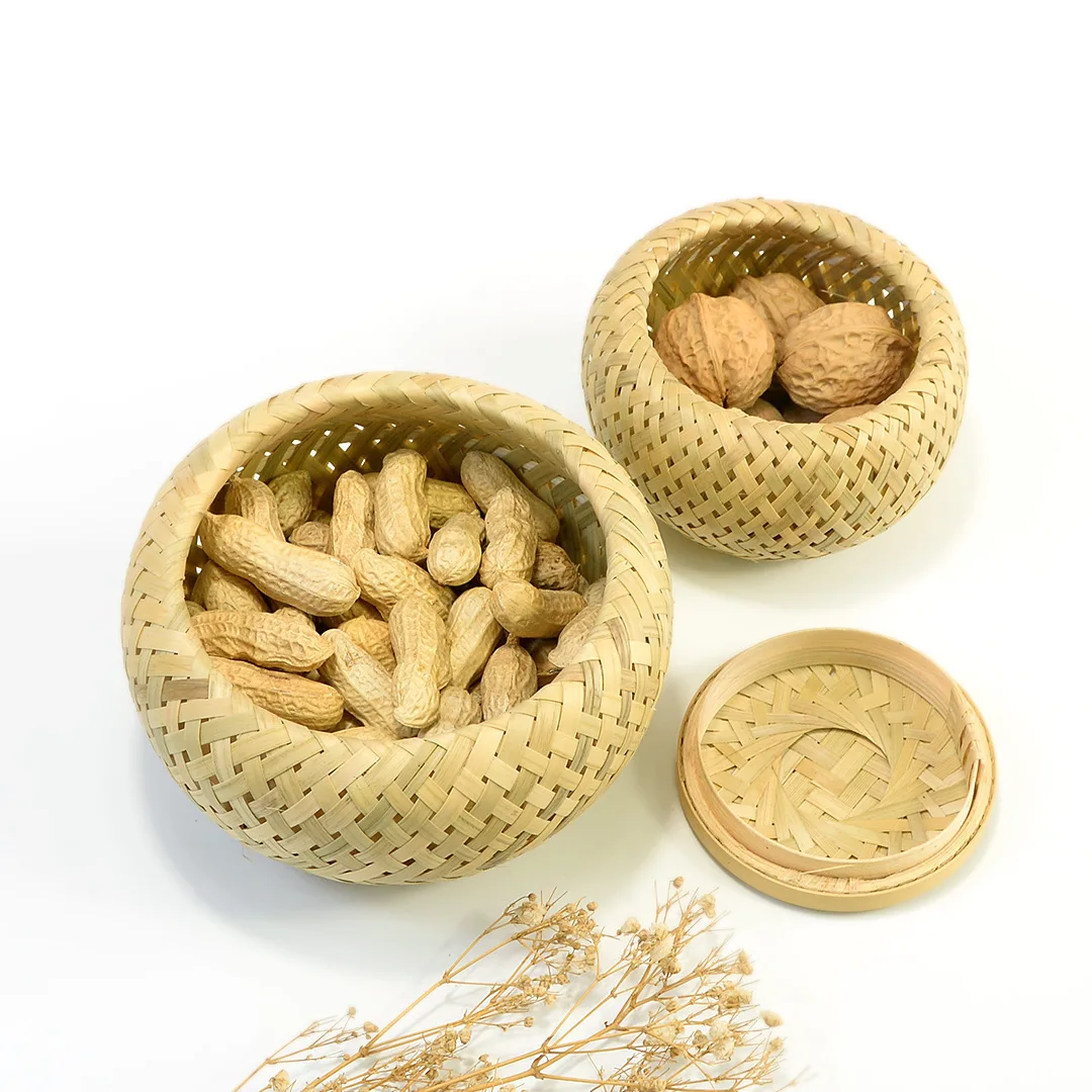 Handgewebter Natürlicher Bambuskorb Multifunktionales Rundes Bambussieb Obstschale Snack-Haushaltsorganizer für die Küche