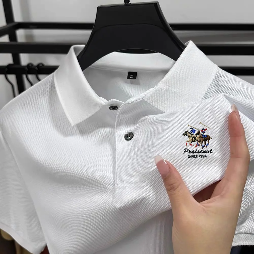 

Мужская футболка POLO из 100% чистого хлопка лето 2025 новый стиль деловая повседневная дышащая футболка с короткими рукавами изысканный дизайн с вышивкой
