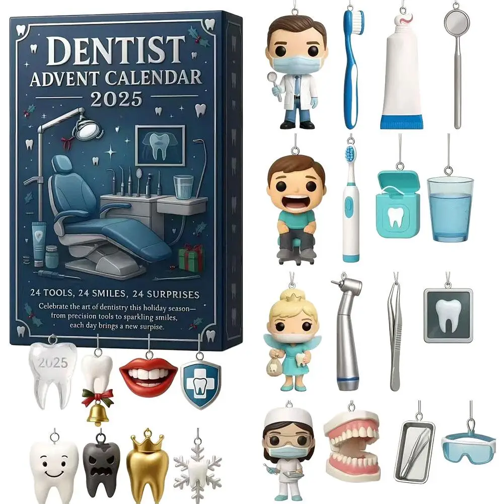 

New Dentist Advent Calendar 2025 Christmas Countdown 24pcs Dentistry Tools Smiles Surprises Gifts Tooth Christmas Tree Ornaments