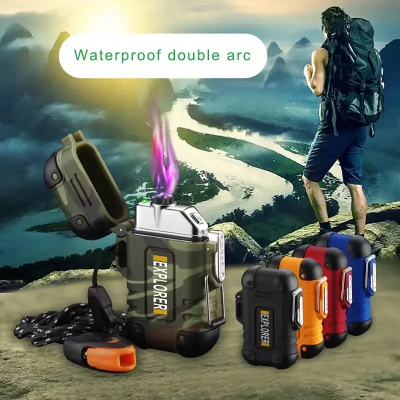 Push-up Button Lighter Double-sided Point USB Rechargeable Waterproof Lighter With Lanyard Electronic Arc Does Not Contain Gas