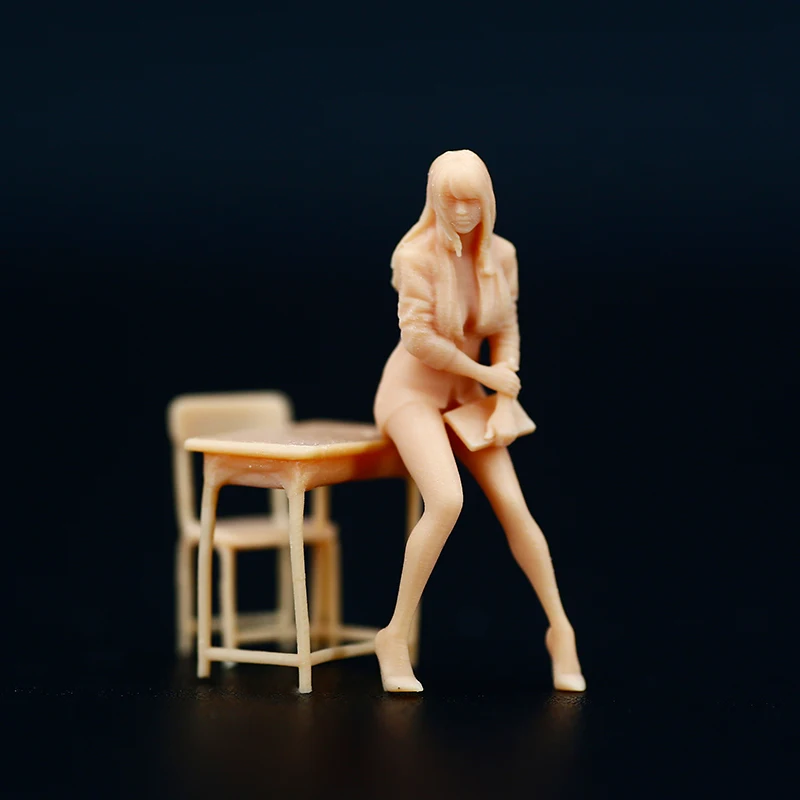 1:64 Schoolgirl Desk Learning Sexy Teacher Miniature Model Sand Table Villain Scene Need To Be Colored By Yourself Number 055