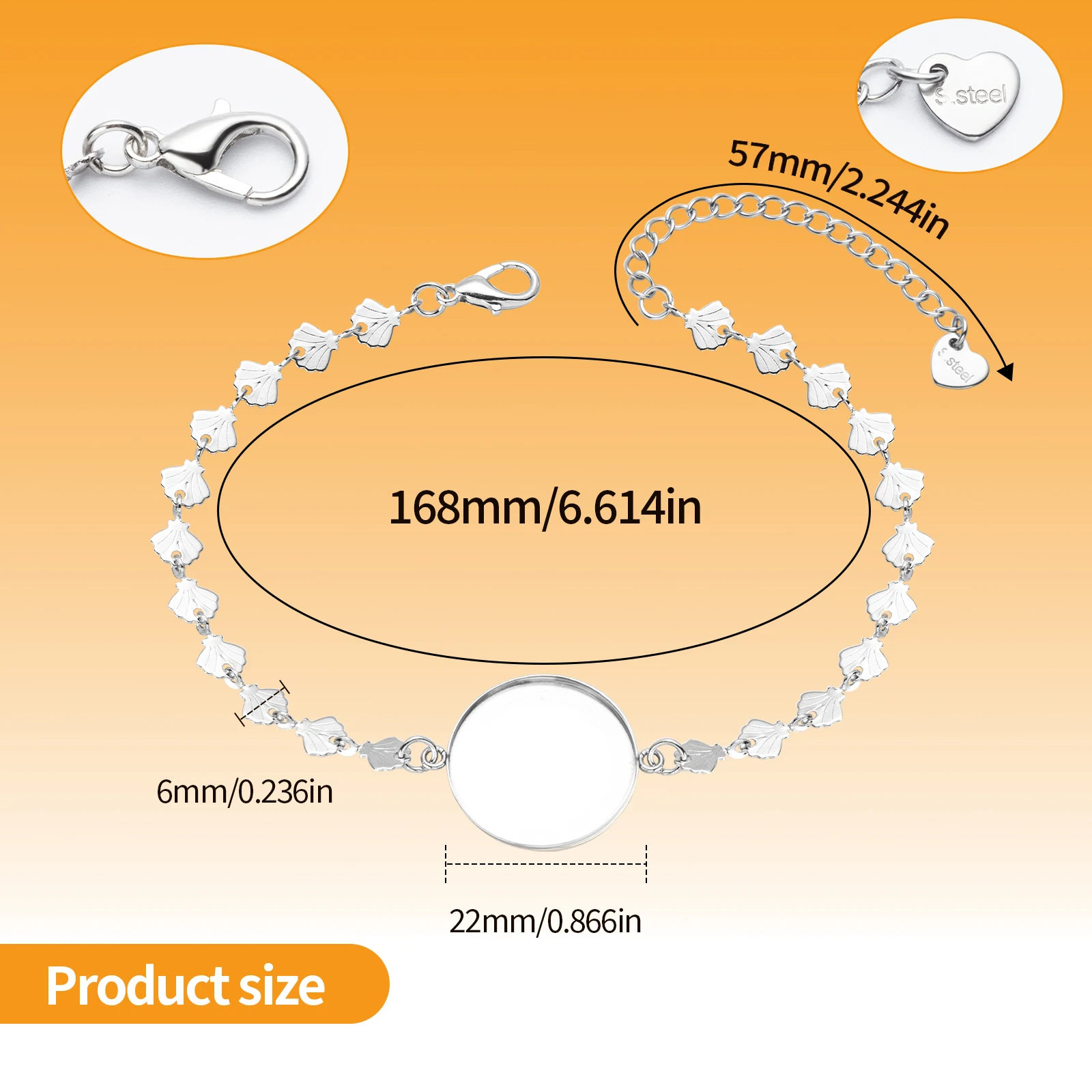 3pcs Stainless Steel Seashell Shape Bracelet Bangles Base Round 22mm For Bracelets Tray Blanks Bezel Settings DIY Jewelry Making