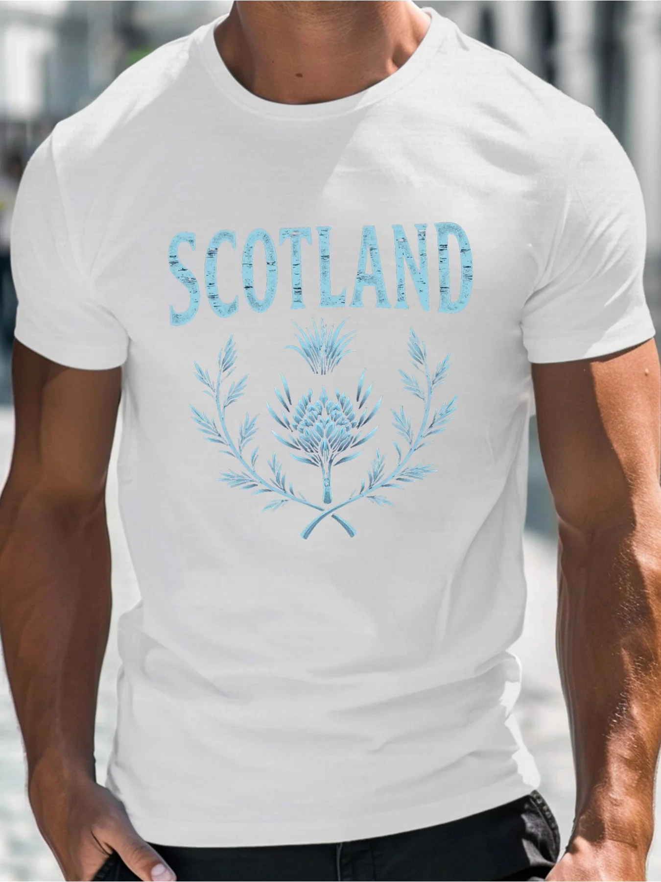Men's Plus Size Scotland-Themed T-Shirt - Big & Tall Scottish Heraldry & Celtic Knot Print Tee With Scottish Rampant, Thistle &