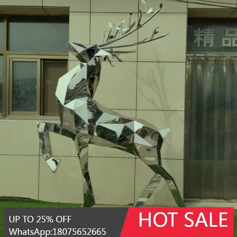 SGF Large Stainless Steel Cut Surface Deer Sculpture Outdoor Garden Geometric Animal Park Display