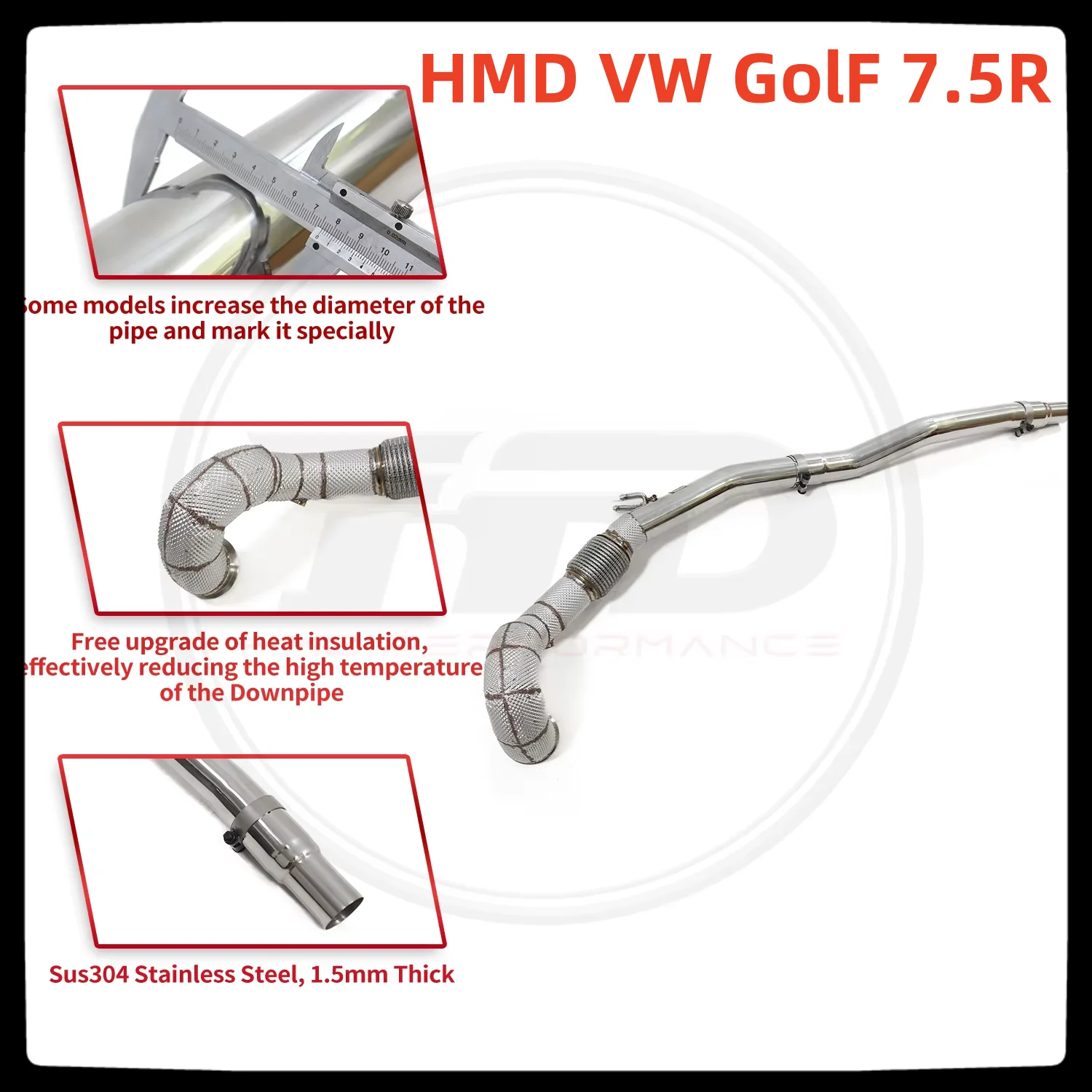 HMD Hot sale Stainless Steel  Downpipe for Volkswagen VW GolF 7.5R 2.0T Engine Remote Valve Performance Exhaust System