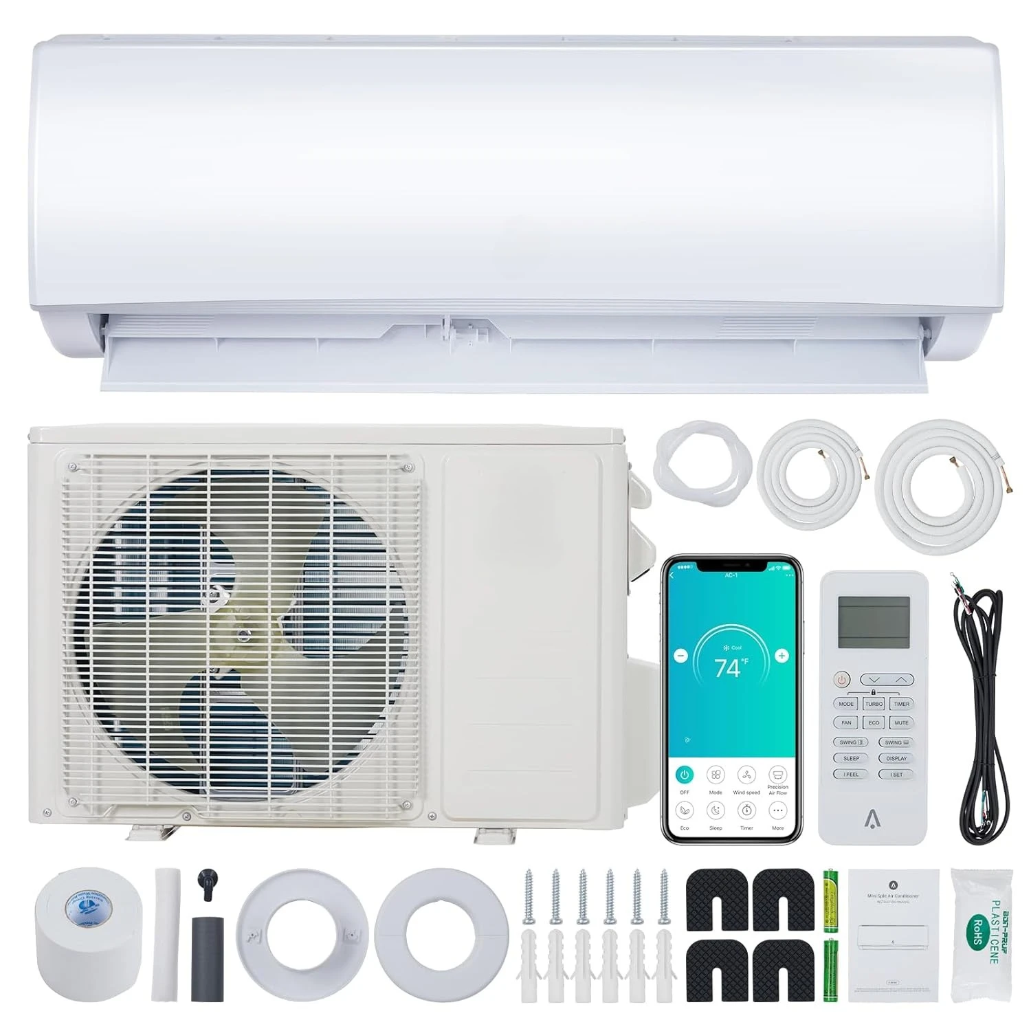

Mini Split Air Conditioner & Heater - 12,000 BTU, 21 SEER2 Ductless Wall Mounted AC, Inverter Heat Pump, WiFi & Alexa,, Custom