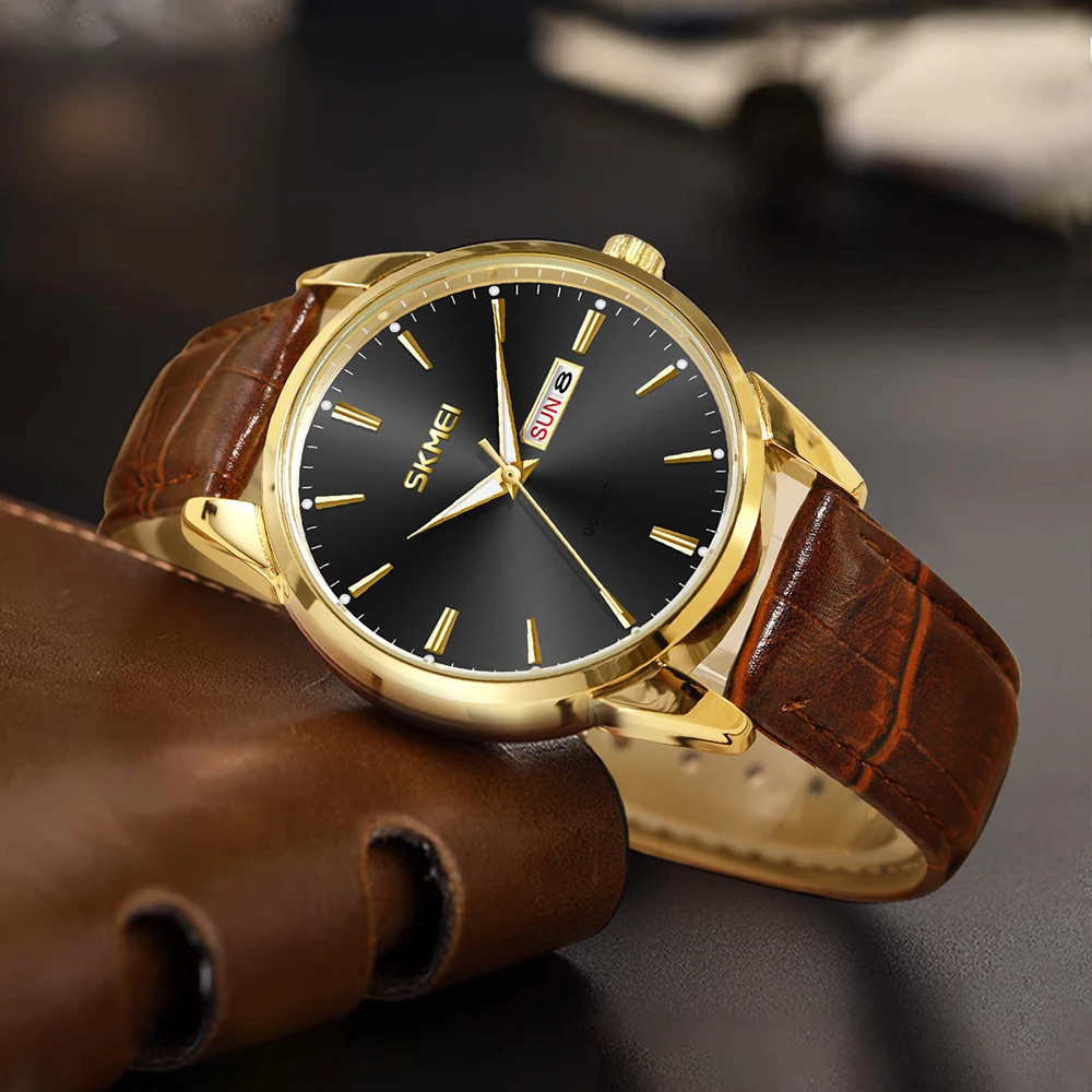 SKMEI 크리에이티브 쿼츠 무브먼트 시계 남녀 비즈니스 날짜 요일 손목시계 패션 디자인 방수 시계 남성용 시계