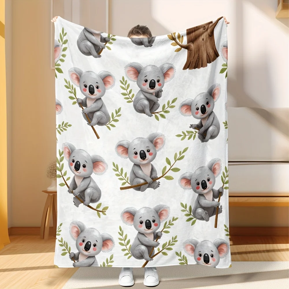 Plush Koala Bear Throw Blanket Eucalyptus Leaf Woodland Animals Nursery Decor Cozy Kids Baby Throw