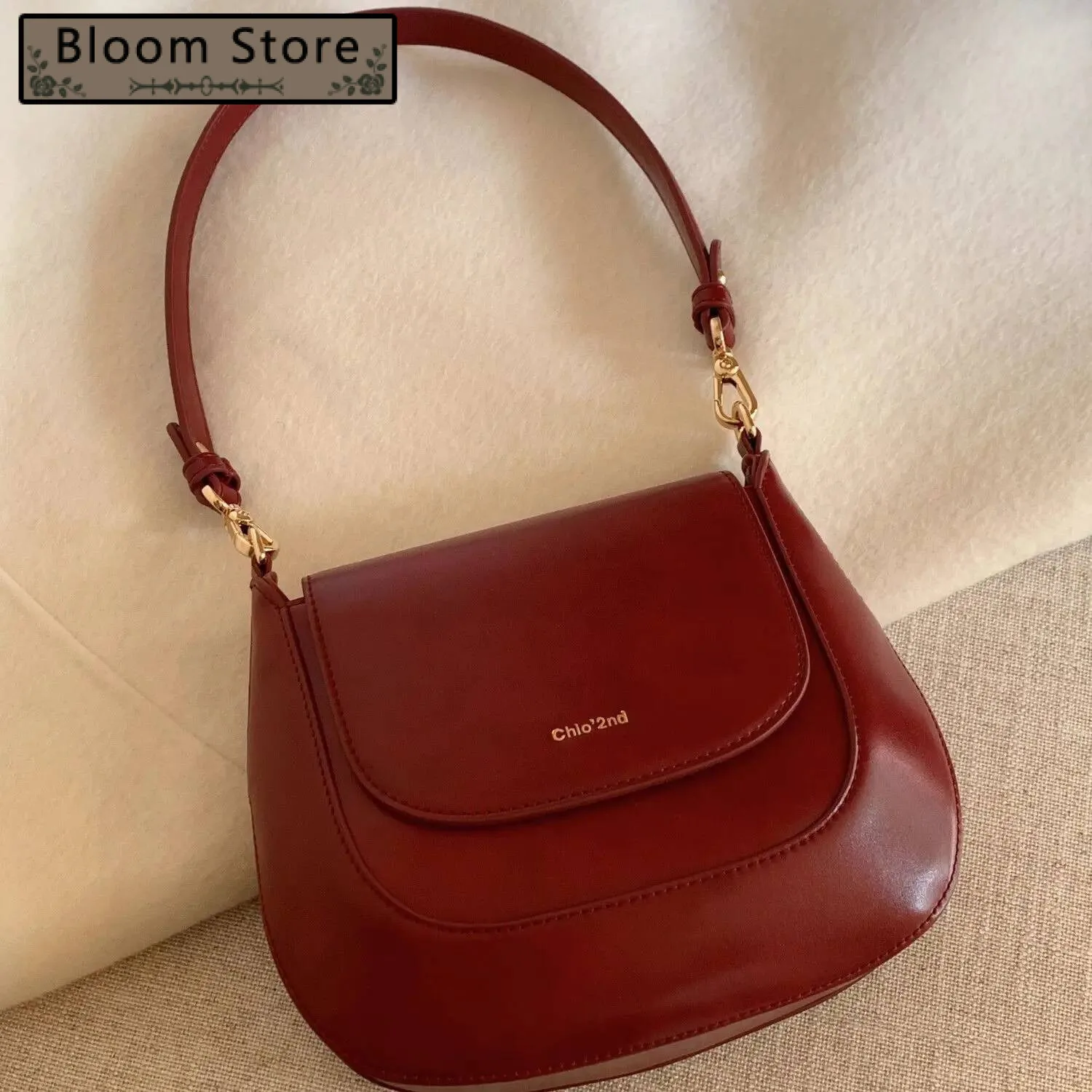 

Bloom Vintage Red Handbag Women Retro High Street New Leather Chic Saddle Bolso Mujer Female Elegant Bury Bag Purse