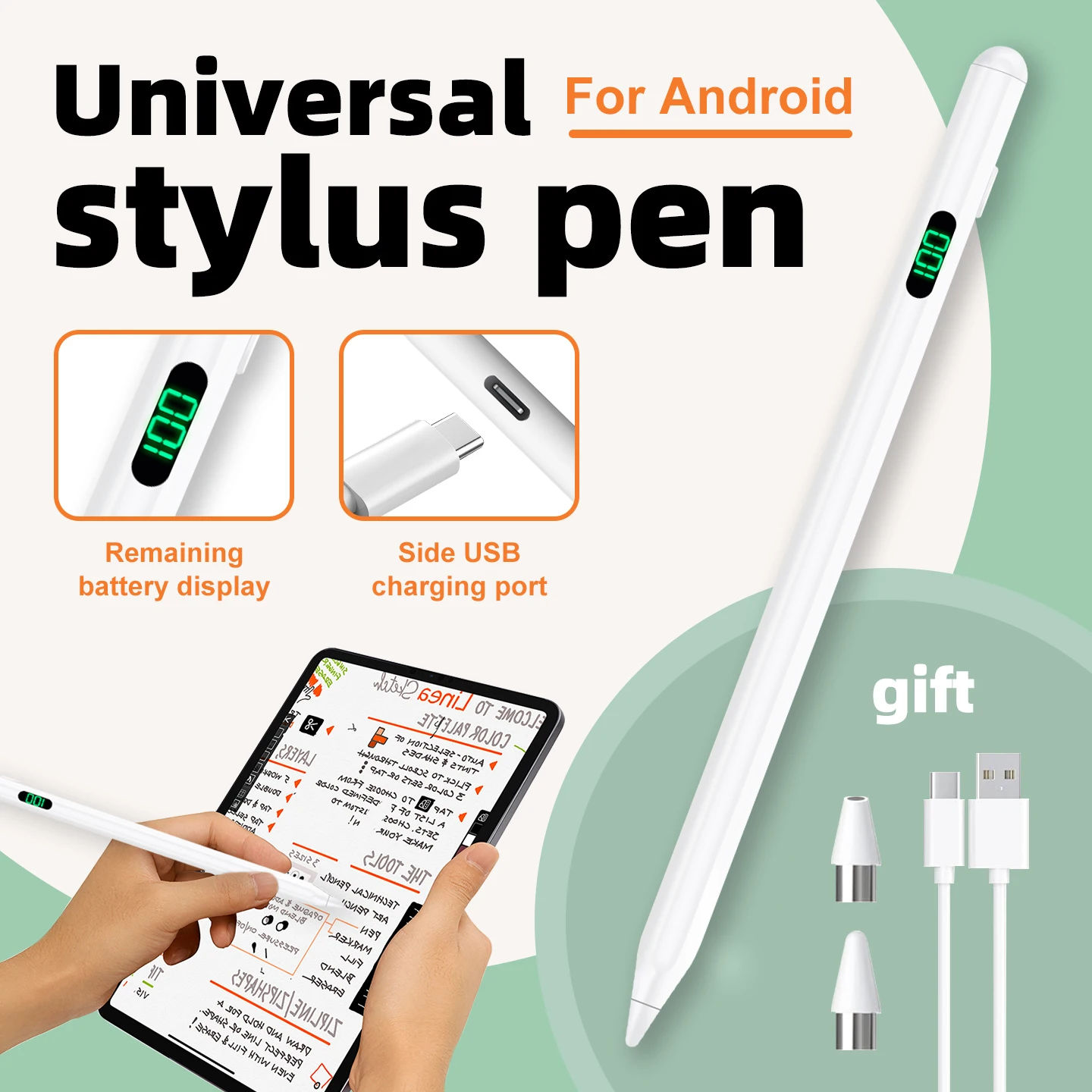 Universal Stylus Pen With LED Digital Power Display For iPad Samsung Huawei Xiaomi Tablet Pen For Android IOS Windows Touch Pen