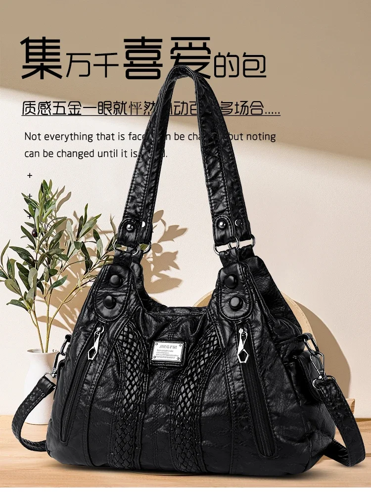 

New Trendy Korean Version Versatile Washed Leather Crossbody Bag, Large Capacity Women's Shoulder Bag, Fashionable Women's Bag