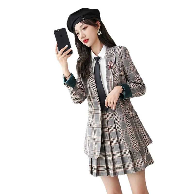 

Professional Suit Set Pleated Women's Autumn New Fashion Dress Academy Style Garden Dress