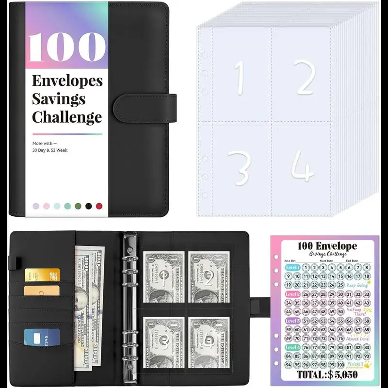 

2025 формата А5, 100 конвертов, задача по экономии денег, книга по экономии с конвертами, папка для экономии с 100 карманами, прозрачная