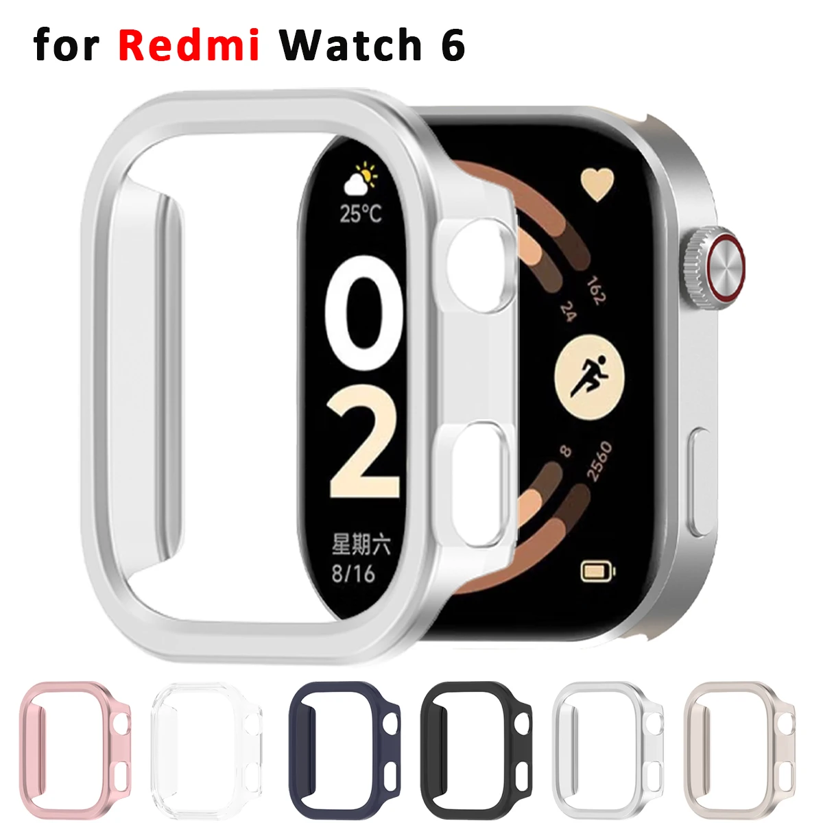 Hohles Gehäuse für Xiaomi Redmi Watch 6, kratzfeste Stoßfängerschale, PC-Schutzhülle, Smartwatch für Redmi Watch 6, Zubehör