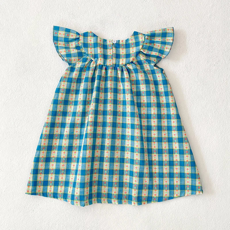 New Girls Flower Print Princess Dresses Baby Embroidery Party Dress Wood  Ear Edge Plaid Casual Kids Clothes Fashion Summer Wear - AliExpress 1501