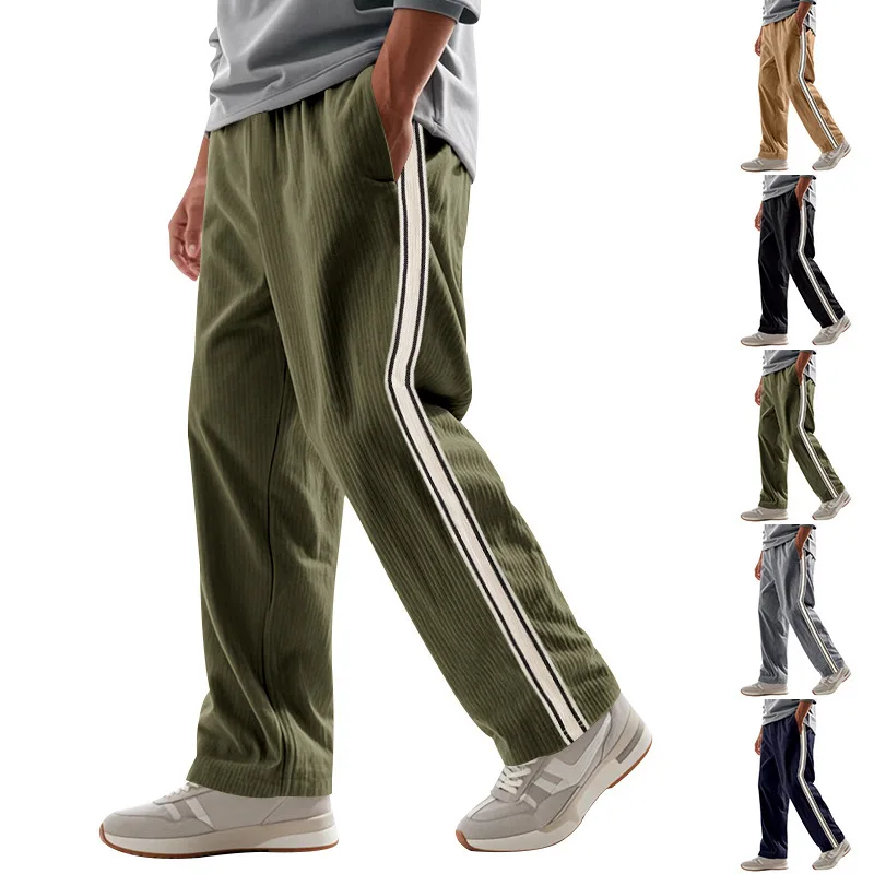 Autunno Inverno Uomo Casual Pantaloni di velluto a coste caldi Pantaloni sportivi larghi a righe retrò per uomo Pantaloni da uomo versatili Harajuku in vita elastica