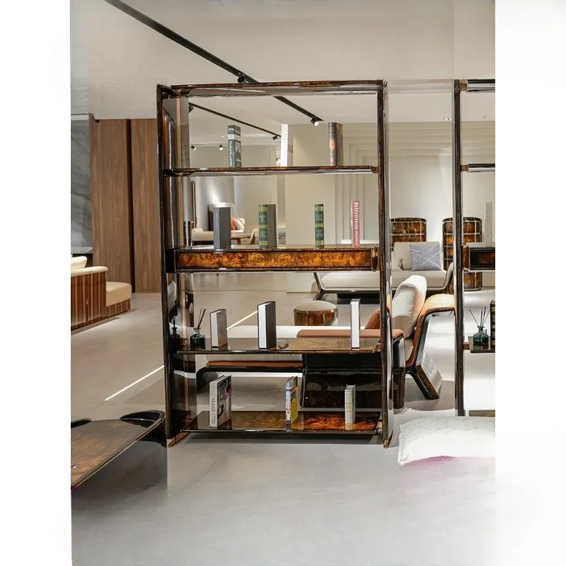 Italian solid wood bookshelf floor-to-ceiling multi-layer Bogu shelf
