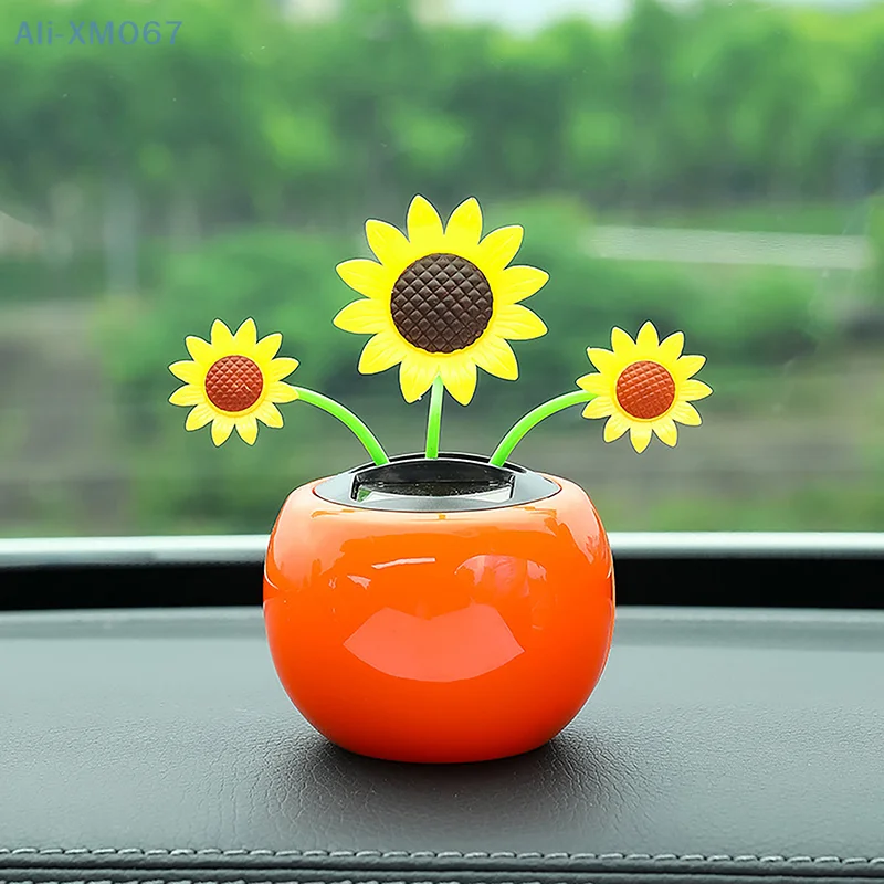 1PC Auto Dashboard Decor Office Indoor Car Ornament Flower Pot Solar Powered Dancing Shaking Head Cartoon Apple Flower Pot image 5