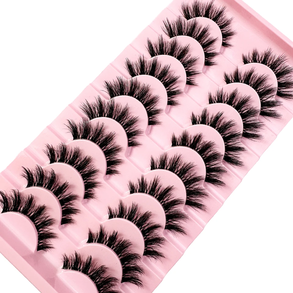 10 Pares Naturales Largas Tallo Transparente 3D Mink Pestañas Manga Calientes Postizas Suaves Esponjosas Cruzadas Extensiones Maquillaje 3