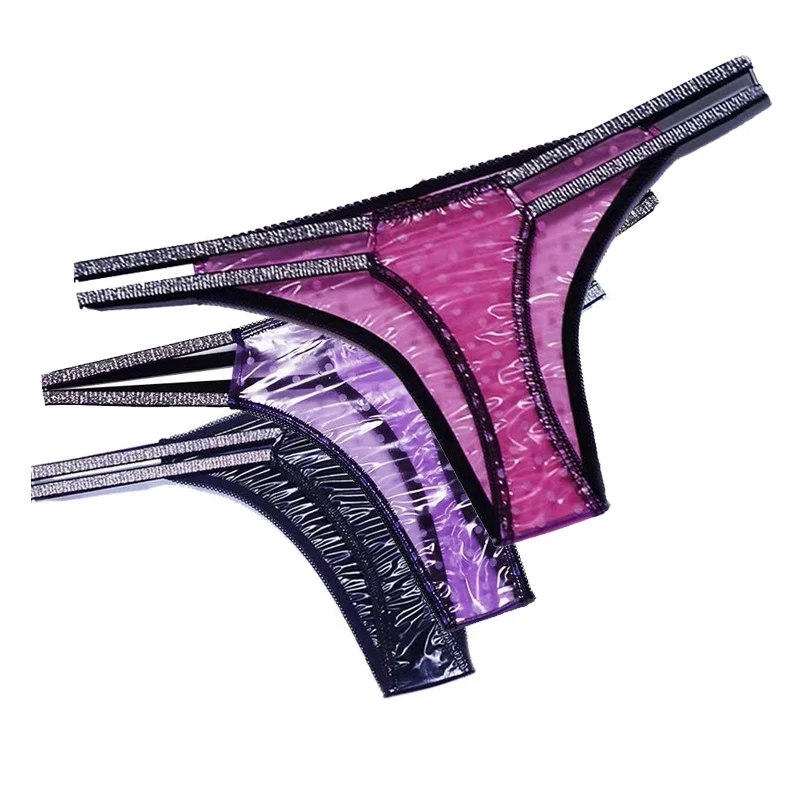 PVC Plastic Film Soft Thong Smooth Soft Couple Lace Personality Perspective Fetish T-Pants
