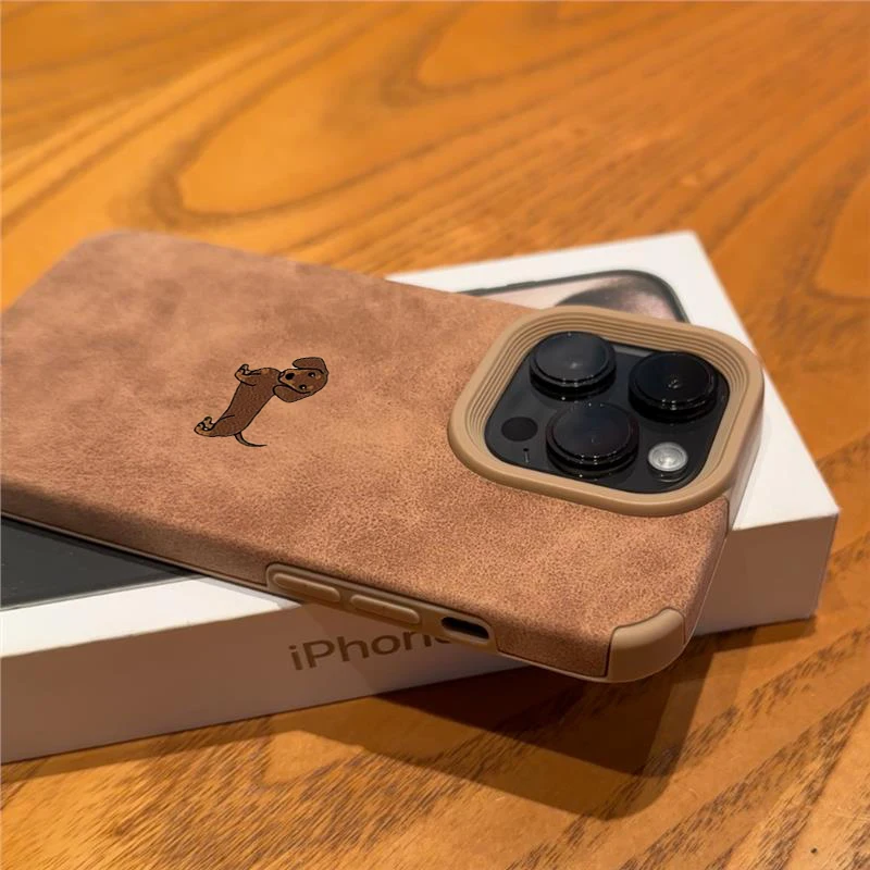 Lustige Welpen-Hunde-Luxus-Executive-Faser-Leder-Handyhülle für iPhone 18 17 16 15 Pro Plus 14 13 12 11 Pro Max Stoßfeste Hülle – Detail 5
