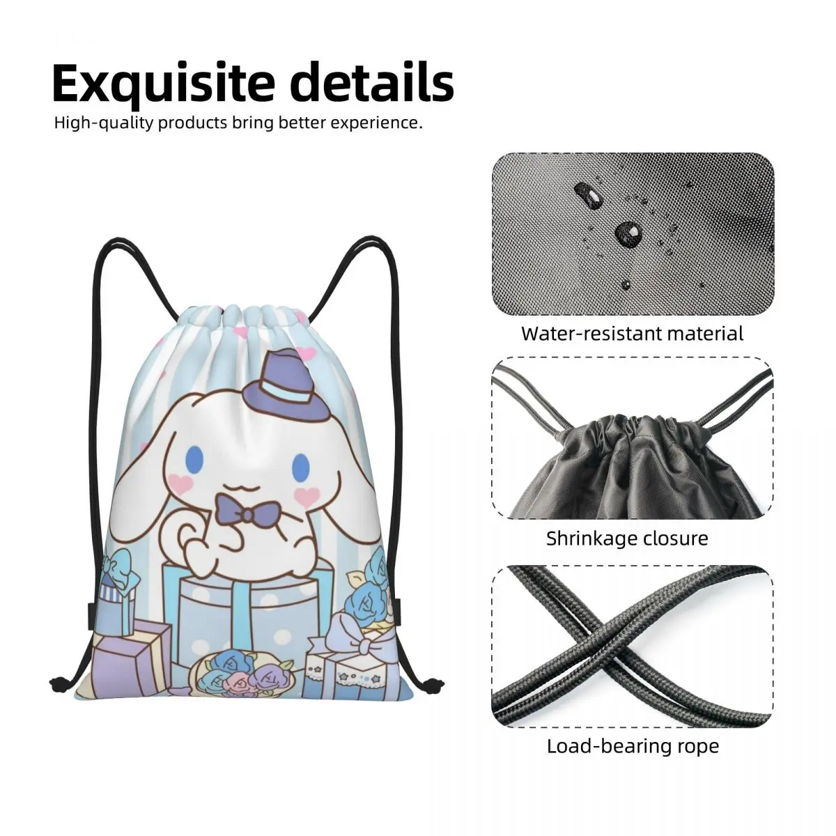 Cinnamoroll Drawstring Back Pack Bag Travel Storage Package Teenagers Beach Tote Bag School Sport Shoe Bag Portable