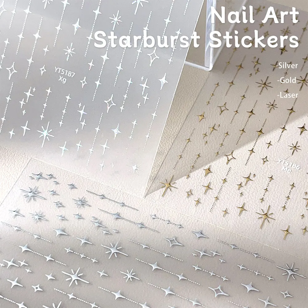 5D Mini Star Nagelaufkleber, Laser 3D Relief Gold/Silber selbstklebende Nagelaufkleber, metallische Y2K Nail Art Dekor für Salon und Zuhause