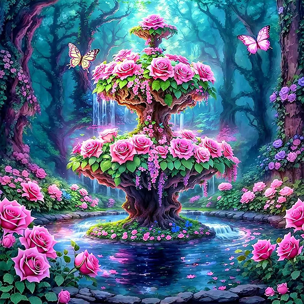 5D Popular Diamond Painting Kit for Adult Beginners, Featuring a Round Full Drill Design with Flowers And Butterflies