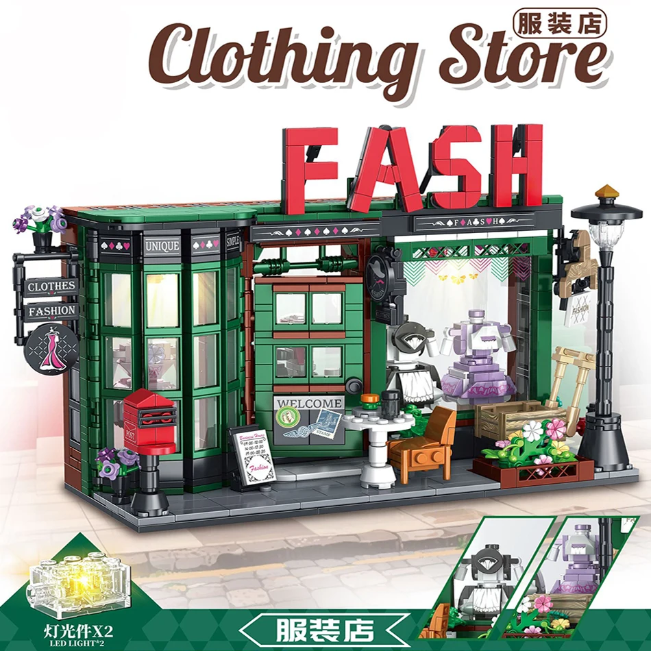 

MOC City Series, магазин модной одежды, строительные блоки, сделай сам, сборка, креативная развивающая игрушка, модель украшения дома для девочки, подарок