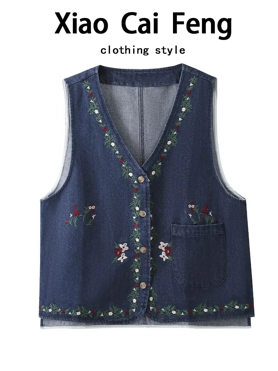 

Denim Vest Women 2025 New Sle Sweet V-ne Heavy Embroidery Flower Trendy Layering Jaet oulder Outerwear Cotton Blend
