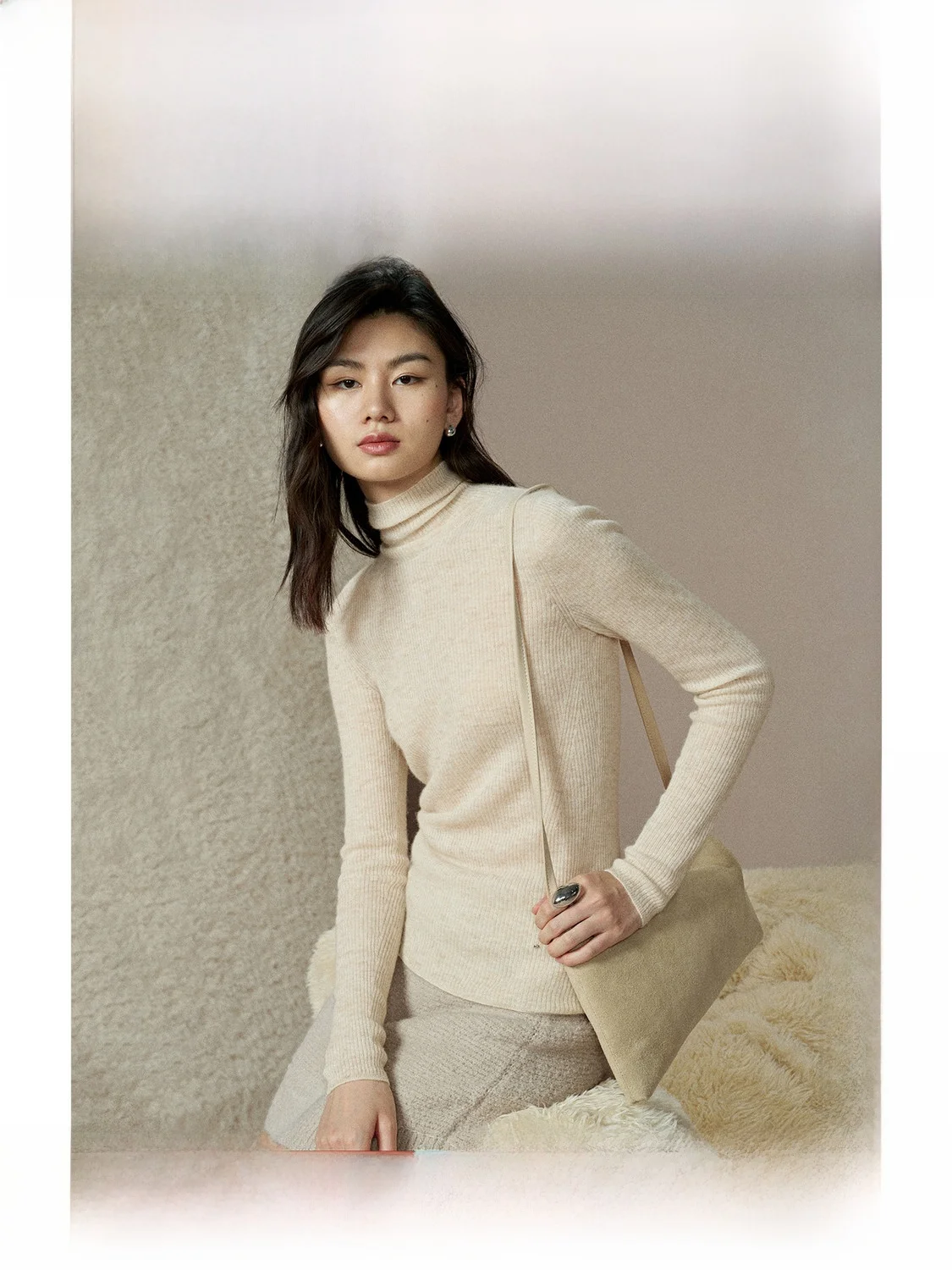 

ZhiZhi Gentle Knitted Alpaca Wool Sweater Slim Fit Comfortable Soft Long Sve Base irt Women's Busin Casual Pure Color