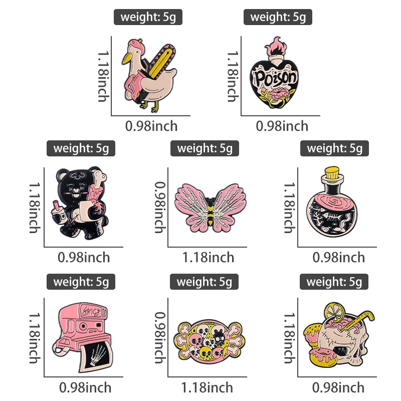 Булавки на заказ, скелет, бабочка, гусь, медведь, броши, значки на лацканах, ювелирные изделия с животными, подарок для детей, друзей, розовая эмаль в стиле панк