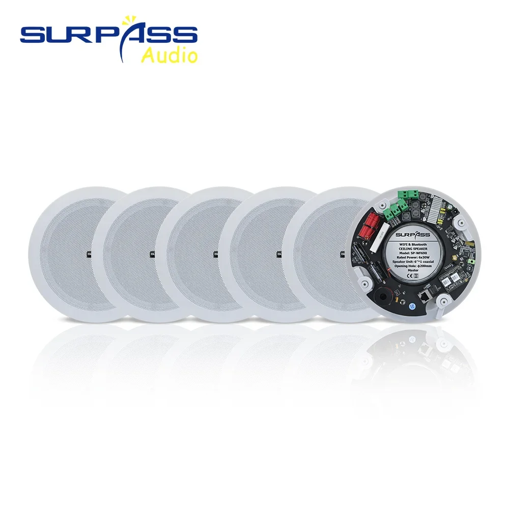 Smart Bluetooth 6pcs 30W WiFi Ceiling Speaker 6 Inch Built in Class D Digital Amplifier Active Loudspeaker for Hotel Restaurant