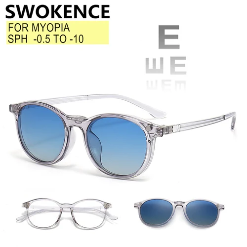 Clip de gafas de sol y gafas de miopía para esfera -0.5 a -10 Hombres Mujeres Marco transparente Gafas graduadas para miopía o astigmatismo F588