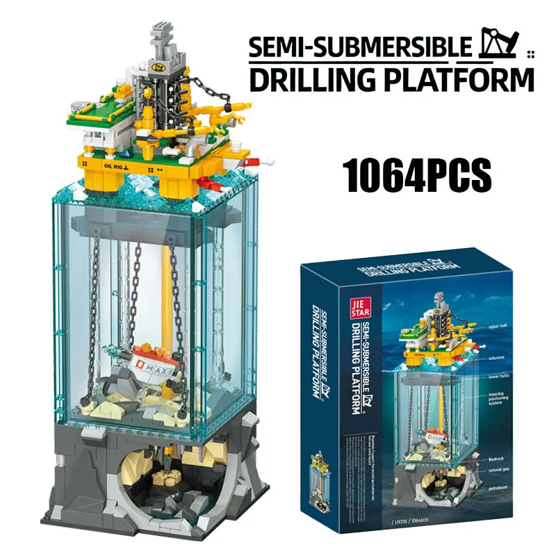 

1064PCS Engineering Series Semi-Submersible Drilling Platform Model Building Blocks Construction Bricks Toy Gift
