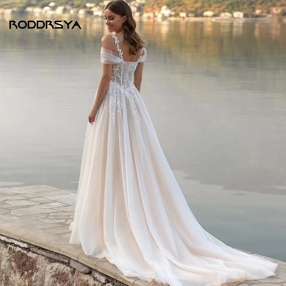 RODDRSYA-Boho vestidos de casamento para mulheres, A-Line, cintas de espaguete, fora do ombro, apliques, Beading, vestido de noiva