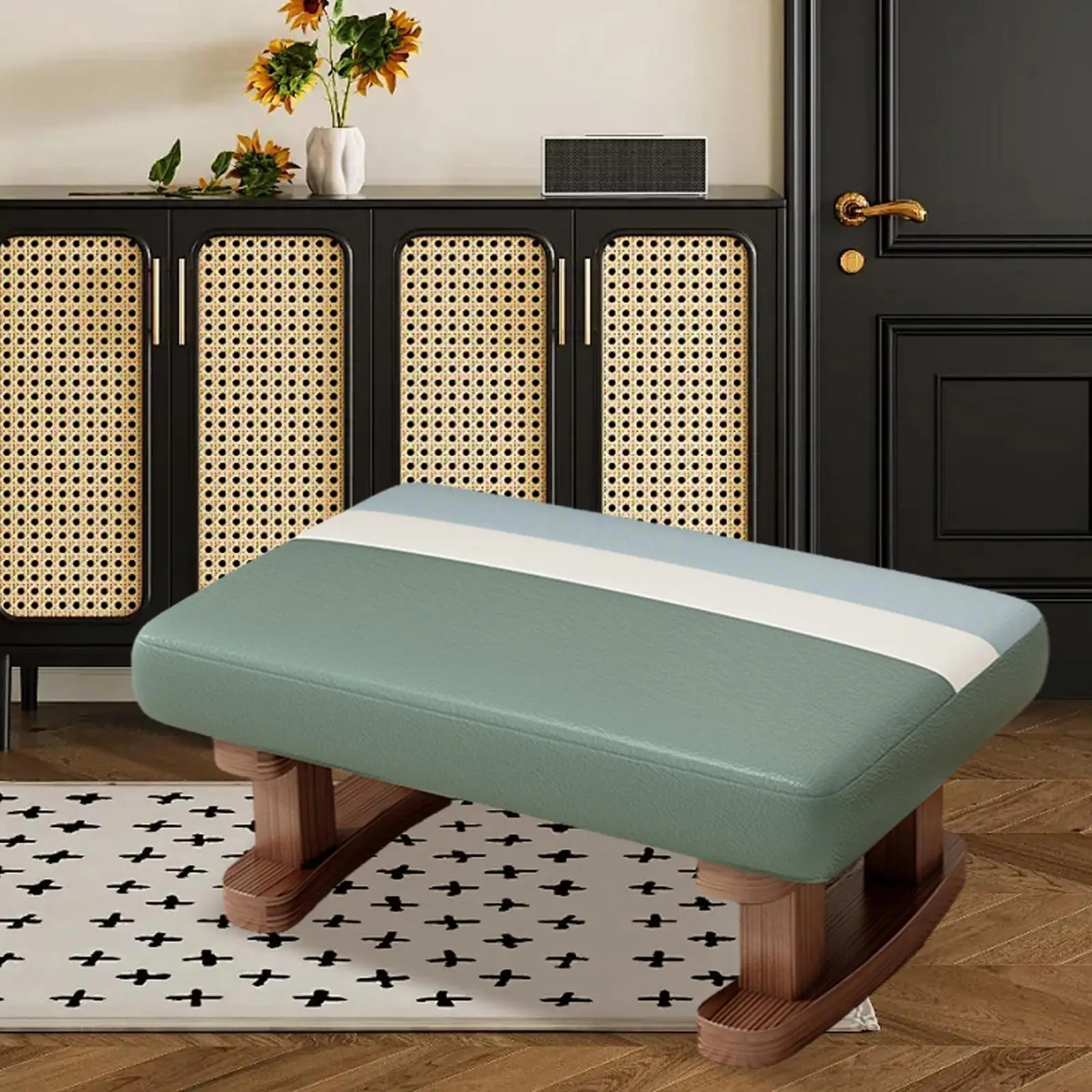

Rectangle Footstool Ottoman Bench Wooden Leg Small Padded Foot Stools Footrest