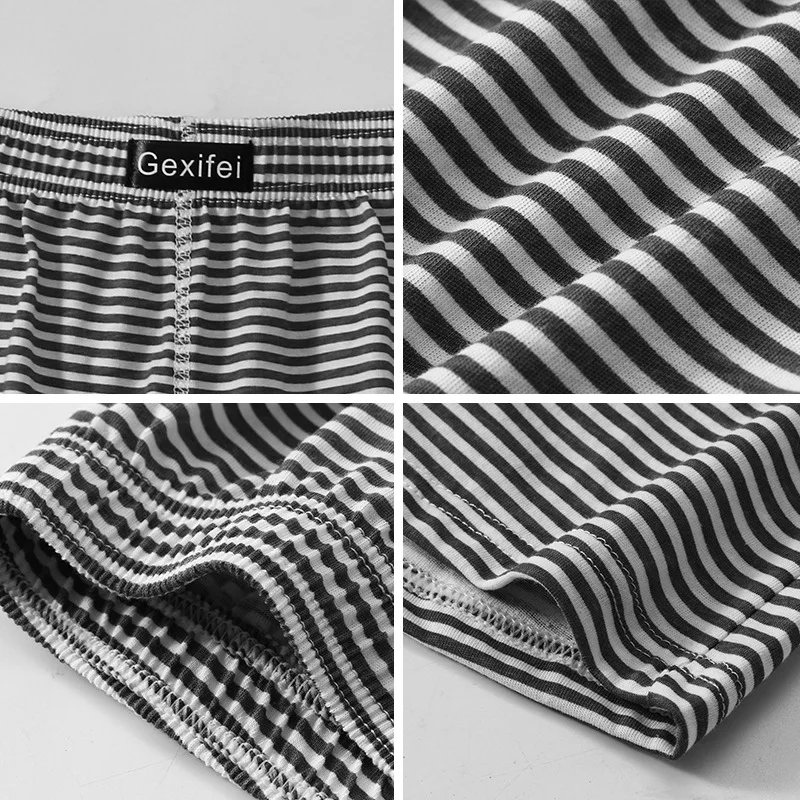 Ropa interior de algodón para hombre, bóxer de tendencia a rayas, ropa de dormir suelta en casa, bragas Arrow, PIJAMAS