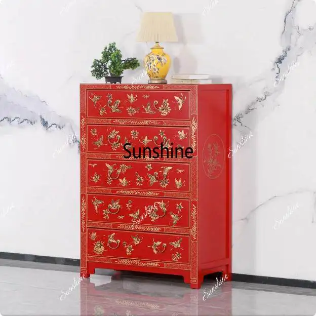 

Bedroom locker Classical solid wood hand-painted foyer side cabinet