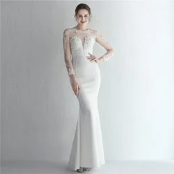 DongCMY Satin Pressed Diamond Lace Bridal Long Sleeve Modern Wedding Dress 2024 dinner Fishtail Elegant And Pretty Women's Gown