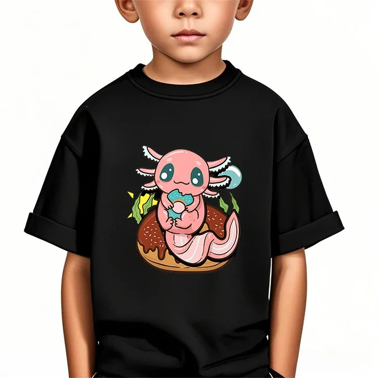 

Яркая цветная футболка с изображением аксолотля для мальчиков и девочек 3-14 лет, милая летняя одежда с изображением животных в стиле каваи
