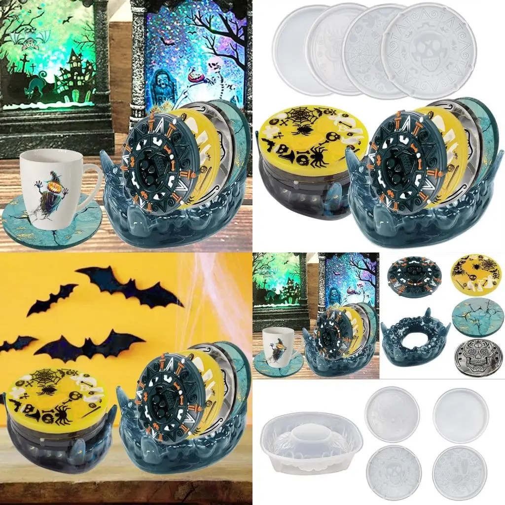 5x Halloween Silicone Mold Skull for Head Pattern Mold Tooth Holder Epoxy Casting Mold DIY Handmade Craf