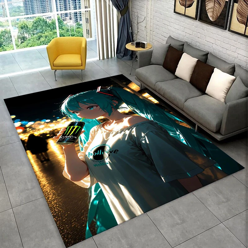 Music Girl M-MIKU Cartoon Carpet Rug for Playroom Bedroom Living Room Sofa Home Decor,kid Game Area Rug Non-slip Floor Mat