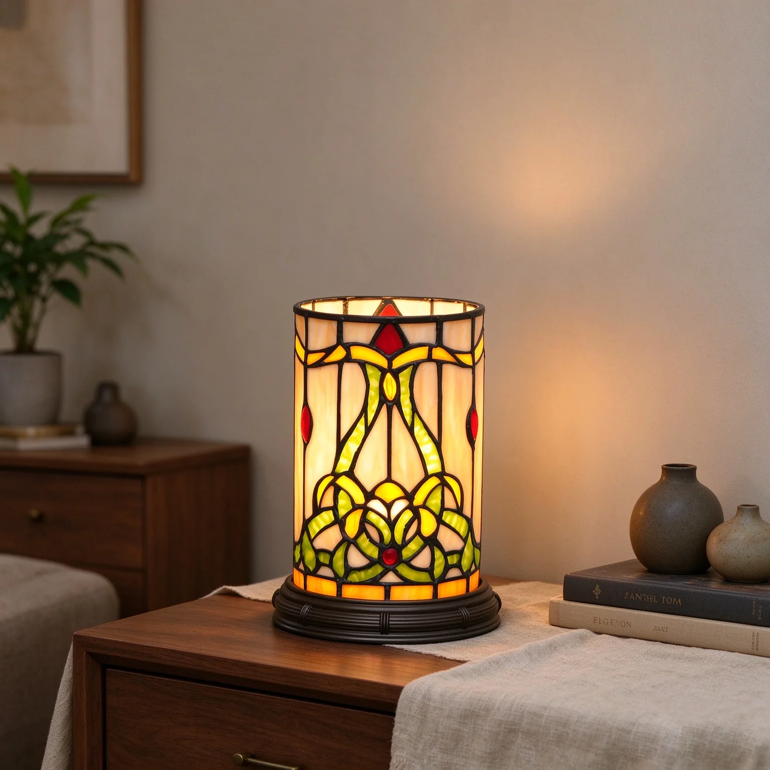 Tiffany Style Table Lamp for Bedroom Baroque Stained Glass Nightstand Bedside Night Light Hand-Made Art Home Deco Christmas Gift