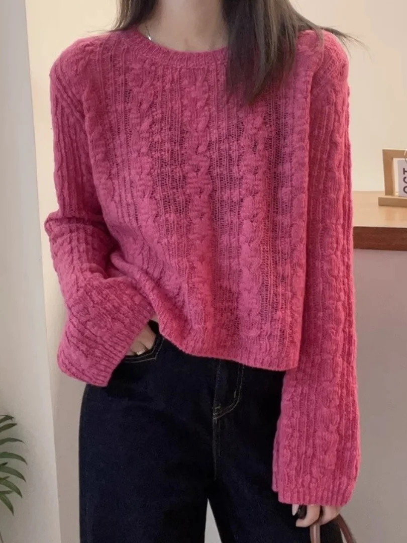 

Розовый свитер женский ort round Ne вязаный топ Soft Lazy Sle Inner Wear Base irt Осень Зима Новое поступление для поездок на работу Loo...